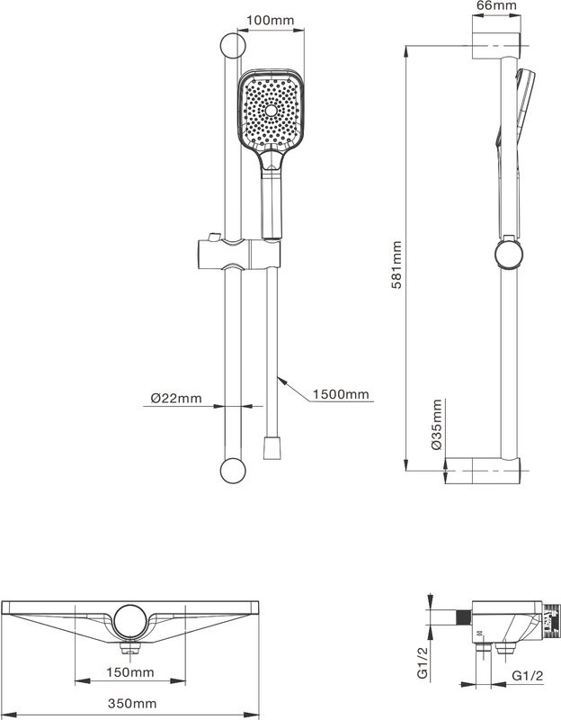 Термостатический смеситель Wonzon & Woghand WW-B2551-A-CR для ванны с душем, хром