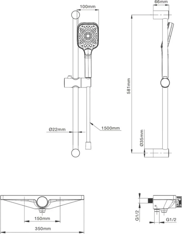 Термостатический смеситель Wonzon & Woghand WW-B2551-A-CR для ванны с душем, хром