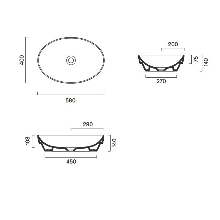 Раковина встраиваемая сверху Catalano Sfera 524580001 58х40 глянцевая белая, овальная