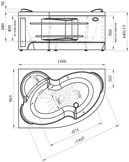 Акриловая ванна Radomir Vannesa Massage Ирма 2-75-2-1-0-216 классик, L 150x95 см, угловая, левая, пристенная, с гидромассажем, белая, асимметричная, с каркасом, с экраном, с сиденьем, со сливом-переливом, с полотенцедержателем