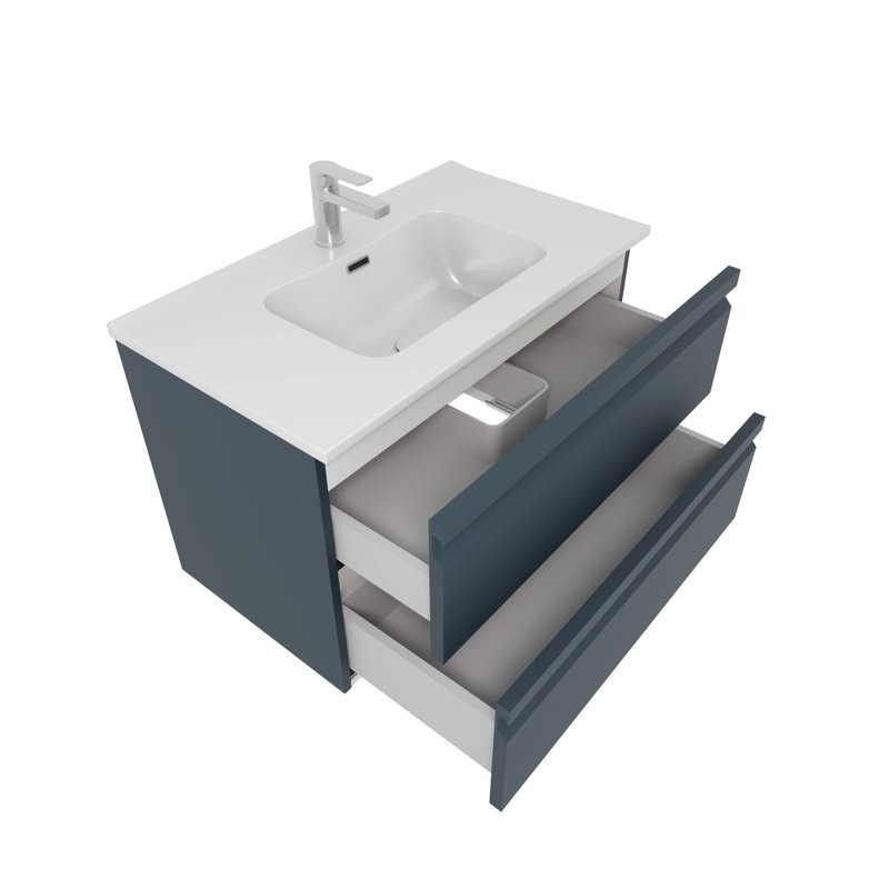 Тумба с раковиной AQUATEK Вега 80 подвесная, 2 ящика, матовая серая