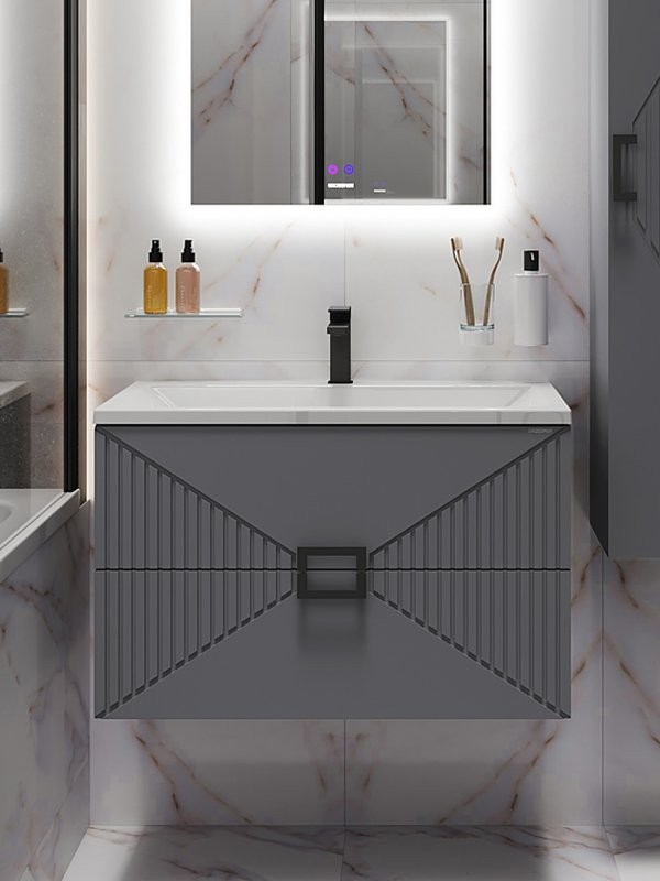 Мебельная раковина Grossman Блисс 80 накладная, глянцевая белая, прямоугольная, искусственный мрамор