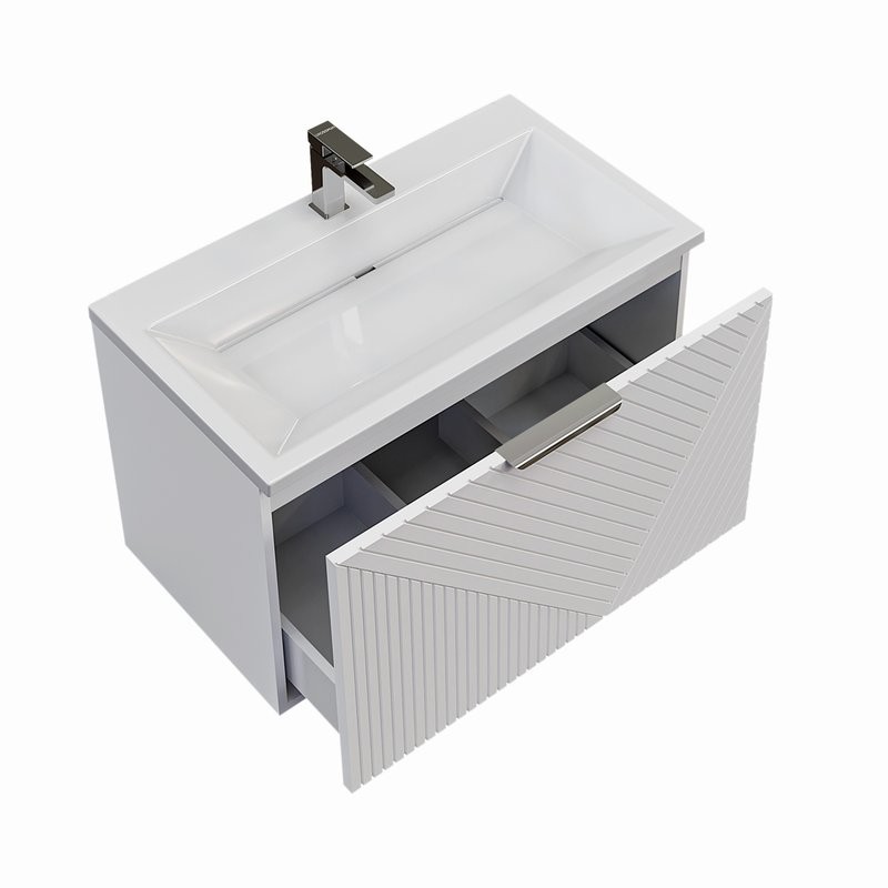 Мебельная раковина Grossman Блисс 80 накладная, глянцевая белая, прямоугольная, искусственный мрамор