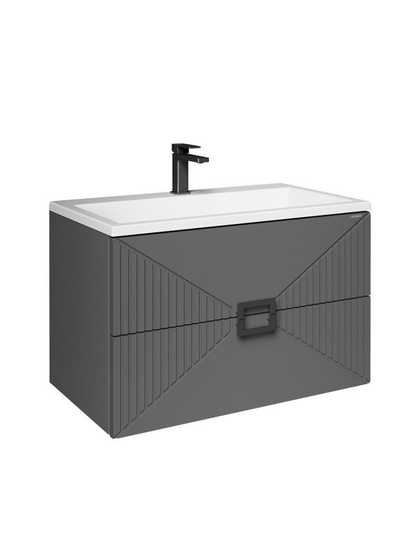 Мебельная раковина Grossman Блисс 80 накладная, глянцевая белая, прямоугольная, искусственный мрамор