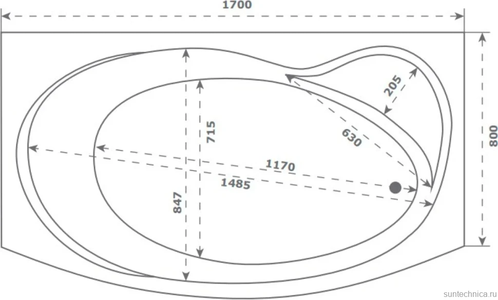 Акриловая ванна Bas Либера 170x100 см, правая, пристенная, белая, с каркасом, с сиденьем