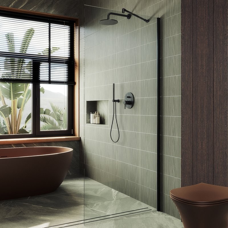 Душевая перегородка Maybahglass MGD-677-6ш 109 см, профиль черный, стекло прозрачное