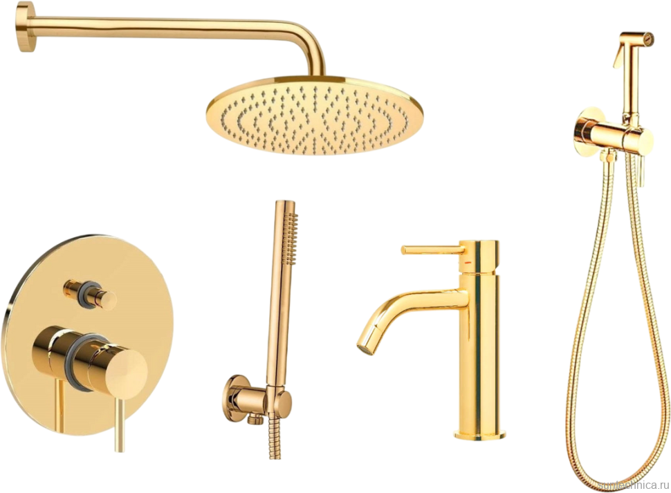 Комплект для ванной Paffoni Light KITZLIG015HG071 С ВНУТРЕННЕЙ ЧАСТЬЮ, медовое золото