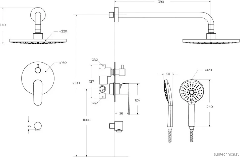 Душевой комплект Cezares Stylus STYLUS-DSET-NOP С ВНУТРЕННЕЙ ЧАСТЬЮ, матовый черный