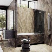 Шторка на ванну Maybahglass MGV-919-4 99 см, профиль хром, стекло графит матовое