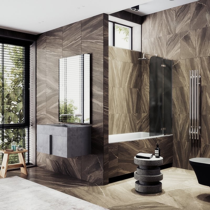Шторка на ванну Maybahglass MGV-919-4 99 см, профиль хром, стекло графит матовое