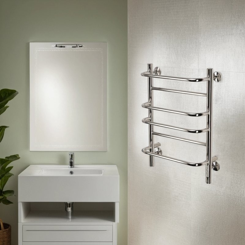 Полотенцесушитель электрический Comfysan Puro EC-6 60x55 см, скрытое подключение справа, слева, хром, лесенка, из стали, с полкой