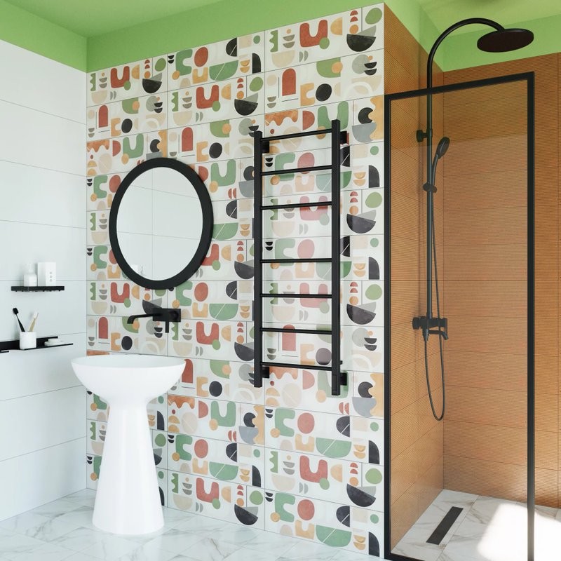 Полотенцесушитель электрический Grota Costa 430х1200 RAL9005 EL 120x45 см, подключение справа, слева, скрытое подключение справа, матовый черный, лесенка, из стали