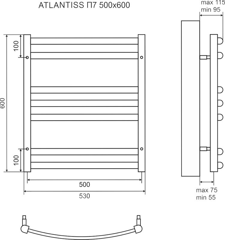 Полотенцесушитель электрический Lemark Atlantiss П7 50x60, черный