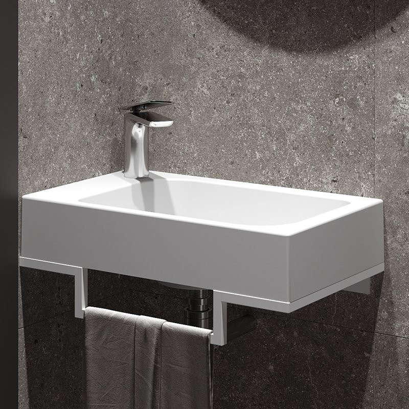 Консоль с раковиной Belux Темпо 50 R подвесная, цвет консоли белый, сифон квадратный, хром