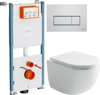 Комплект Унитаз подвесной Ceramicanova UP Rimless CN4007 белый + Инсталляция VitrA V-Fix Core 732-5800-01PV + Кнопка Root Square 740-2380 хром