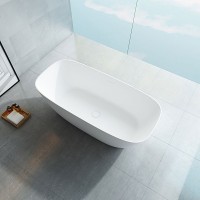 Ванна из искусственного камня Vincea VBT-6S02MW 170x75 см, отдельностоящая, матовая белая, овальная, со сливом-переливом