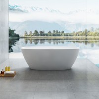 Ванна из искусственного камня Vincea VBT-6S02MW 170x75 см, отдельностоящая, матовая белая, овальная, со сливом-переливом