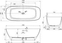 Ванна из искусственного камня Vincea VBT-6S02MW 170x75 см, отдельностоящая, матовая белая, овальная, со сливом-переливом