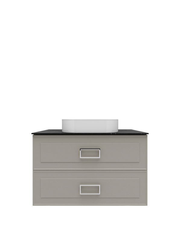 Тумба под раковину со столешницей La Fenice Cubo Twin 100 подвесная, cappuccino , бежевая матовая, столешница черный мрамор