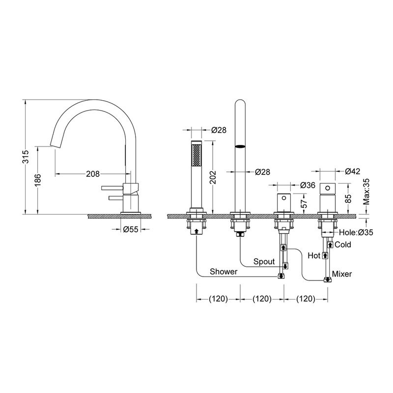 Смеситель на борт ванны Timo Saona 2320/19Y розовое золото