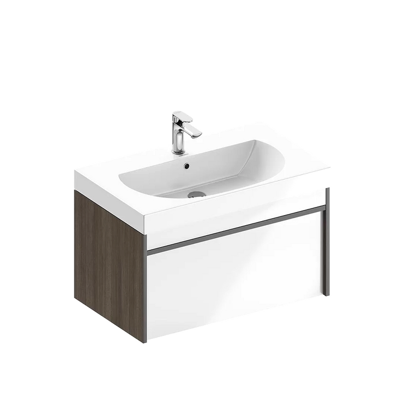 Тумба с раковиной KERAMA MARAZZI Modula 80 подвесная, арабика, белая глянцевая, раковина Buongiorno 80