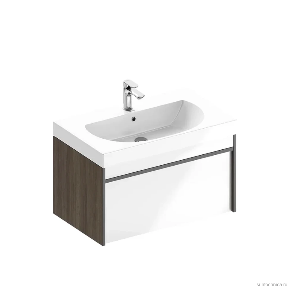 Тумба с раковиной KERAMA MARAZZI Modula 80 подвесная, арабика, белая глянцевая, раковина Buongiorno 80
