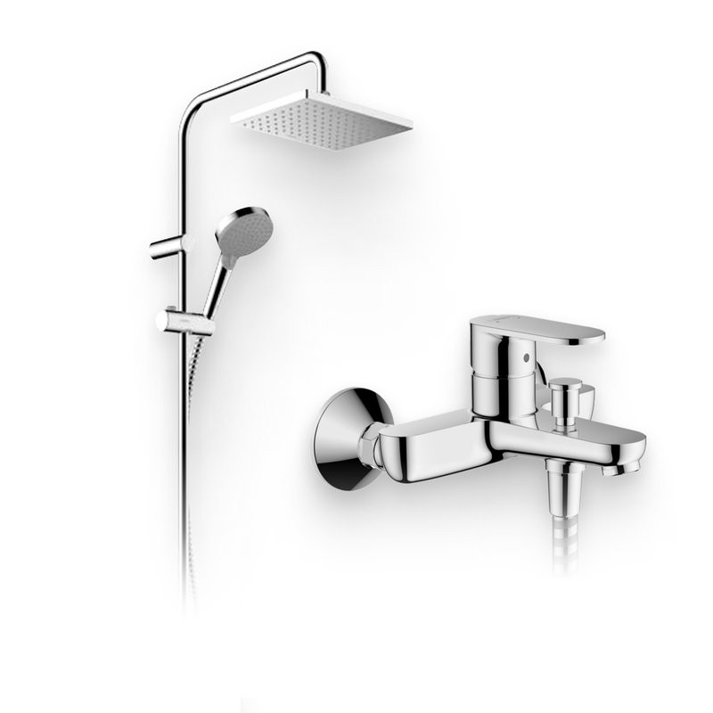 Душевой комплект Смеситель Hansgrohe Vernis Blend 71440000 хром + Стойка Vernis Shape 26282000 Showerpipe 230 1jet Reno хром