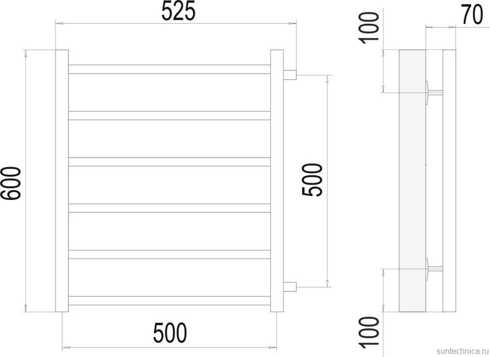 Полотенцесушитель водяной Terminus Вега П6 500x600 с боковым подключением 500