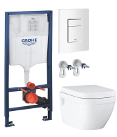 Комплект Унитаз подвесной Grohe Euro Ceramic 39703000 безободковый + Инсталляция Rapid SL 38772SH0 3 в 1 с панелью смыва