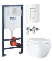 Комплект Унитаз подвесной Grohe Euro Ceramic 39703000 безободковый + Инсталляция Rapid SL 38772SH0 3 в 1 с панелью смыва