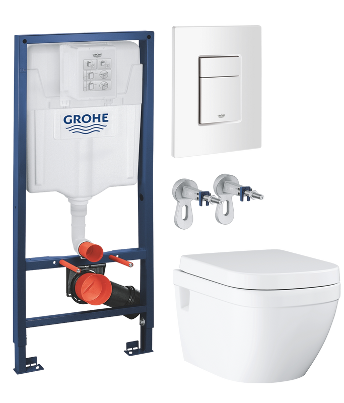Комплект Унитаз подвесной Grohe Euro Ceramic 39703000 безободковый + Инсталляция Rapid SL 38772SH0 3 в 1 с панелью смыва