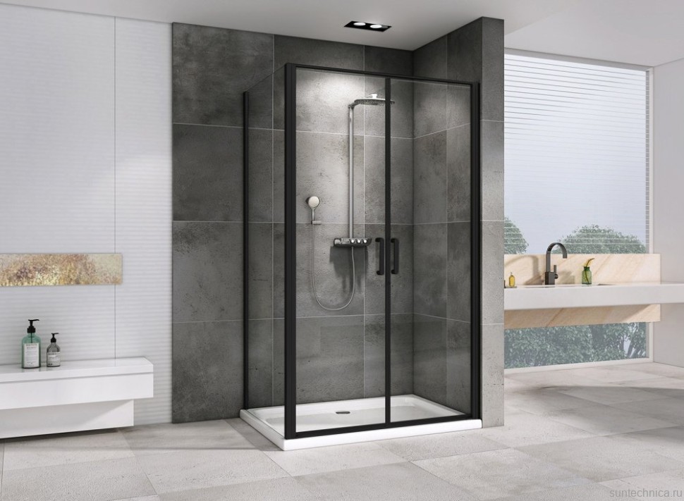 Душевой уголок Abber Sonnenstrand AG04100BC-S90B 90x100, профиль черный, стекло прозрачное