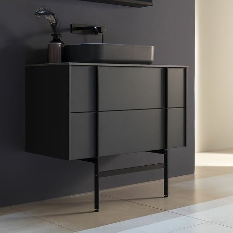 Тумба под раковину со столешницей Allen Brau Reality 100 подвесная, антрацит матовый, столешница графит структ