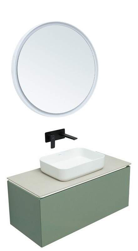 Мебель для ванной комнаты Allen Brau Infinity 100 1+1, подвесная, олива матовый, столешница бежевая