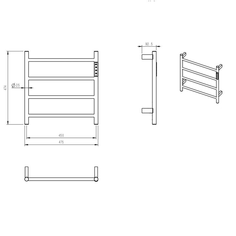 Полотенцесушитель электрический AQUAme AQM3124GM 45x45 см, шлифованный темный металл, лесенка