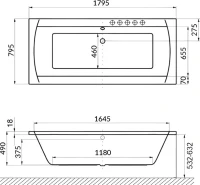 Акриловая ванна Excellent Aquaria Lux Slim Relax 180x80 см, встраиваемая, с гидромассажем, белая, с каркасом, со сливом-переливом, фурнитура бронза