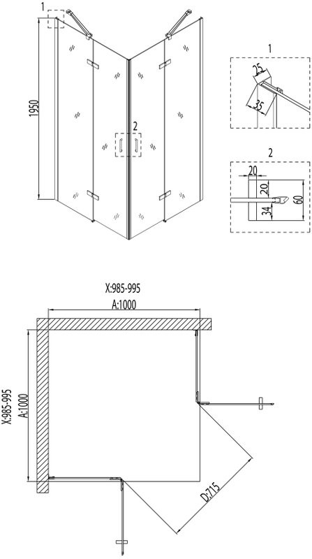 Душевой уголок Niagara Nova 681408111BLACK 100x100, квадратный, черный