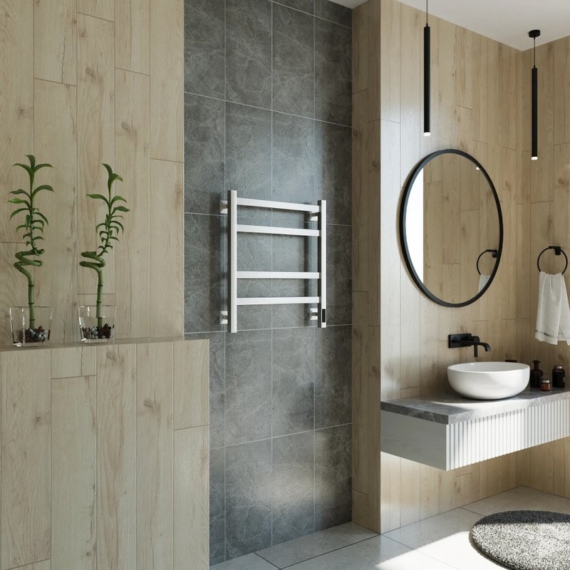 Полотенцесушитель электрический Grota Nosto 530х600 NM EL 60x55 см, подключение справа, слева, скрытое подключение справа, матовый хром, лесенка