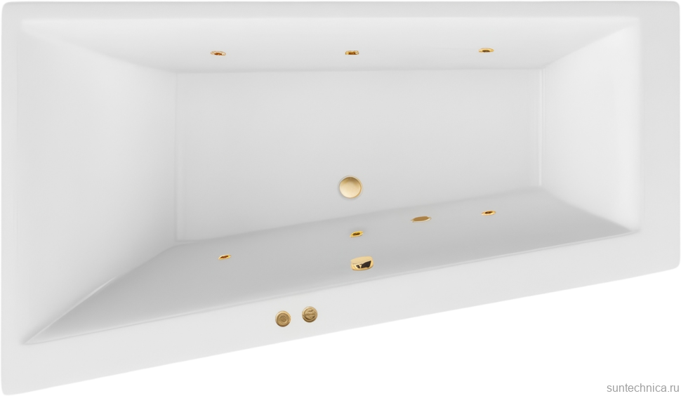 Акриловая ванна Excellent Sfera Soft L 170x100 см, угловая, левая, встраиваемая, с гидромассажем, белая, асимметричная, с каркасом, со сливом-переливом, фурнитура золото
