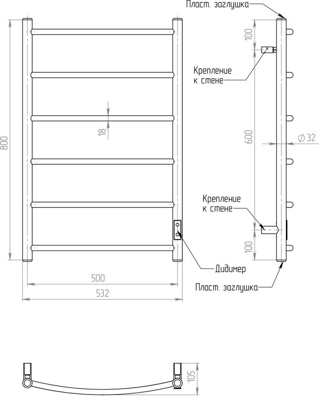 Полотенцесушитель электрический EWRIKA Деметра Д R 80x50, бронза