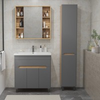 Тумба с раковиной SanStar Модена 80 напольная, графит софт, дуб вотан, раковина Como 80