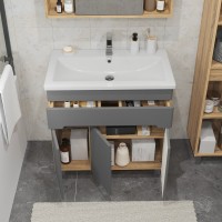 Тумба с раковиной SanStar Модена 80 напольная, графит софт, дуб вотан, раковина Como 80