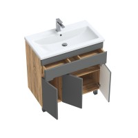 Тумба с раковиной SanStar Модена 80 напольная, графит софт, дуб вотан, раковина Como 80