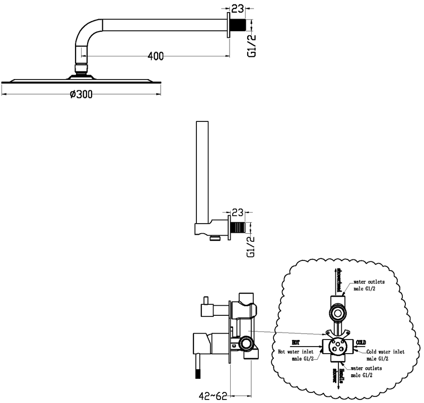 Душевой комплект Boheme Uno 464-BG С ВНУТРЕННЕЙ ЧАСТЬЮ, black gold