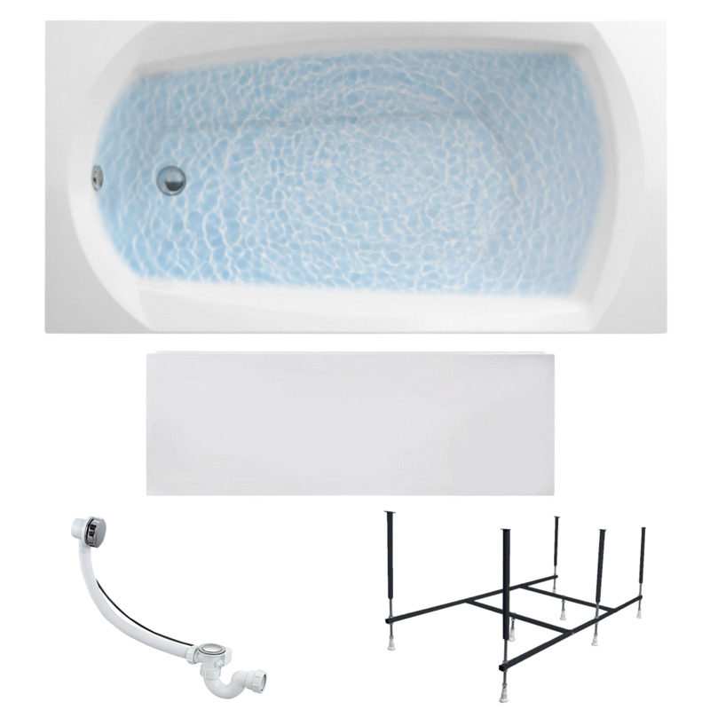 Акриловая ванна 1MarKa Elegance Премиум 140x70 см, пристенная, белая, с каркасом, с экраном, со сливом-переливом