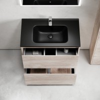 Тумба с раковиной Sancos Libra Floor 80 дуб галифакс натуральный, черная раковина CN7005MB