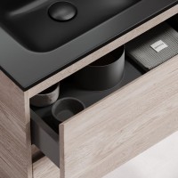 Тумба с раковиной Sancos Libra Floor 80 дуб галифакс натуральный, черная раковина CN7005MB