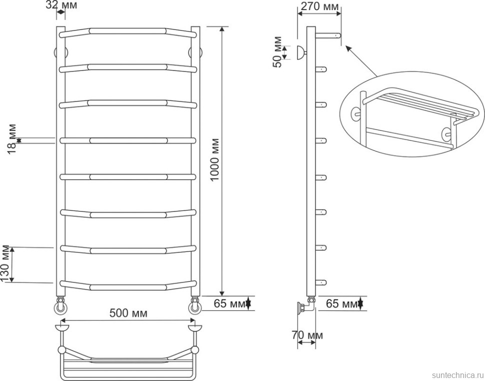 Полотенцесушитель водяной Secado Агата 3 105x55 см, бронза, лесенка, латунь, с полкой