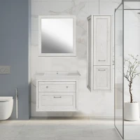 Тумба с раковиной ASB-Woodline Толедо 85 белая, патина серебро