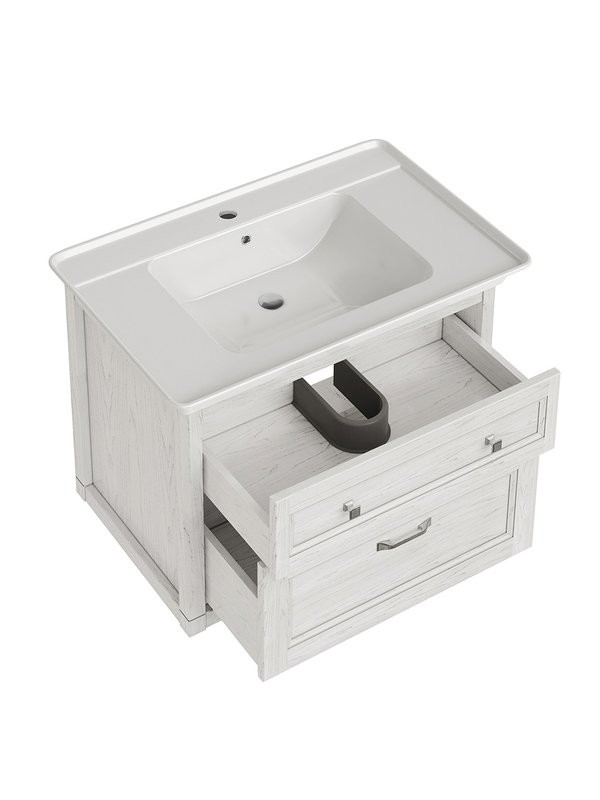 Тумба с раковиной ASB-Woodline Толедо 85 белая, патина серебро